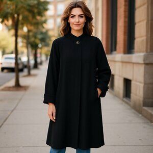 Vintage Wellington Wool Black Womens Trench Coat Overcoat Size L Winter  Classic